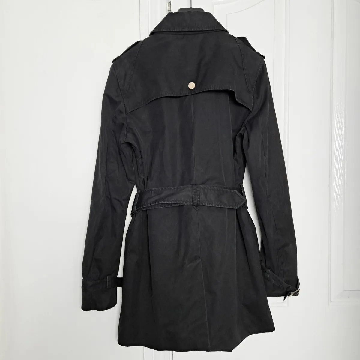 Massimo Dutti Black Belted Trench Coat Jacket M - Image 2