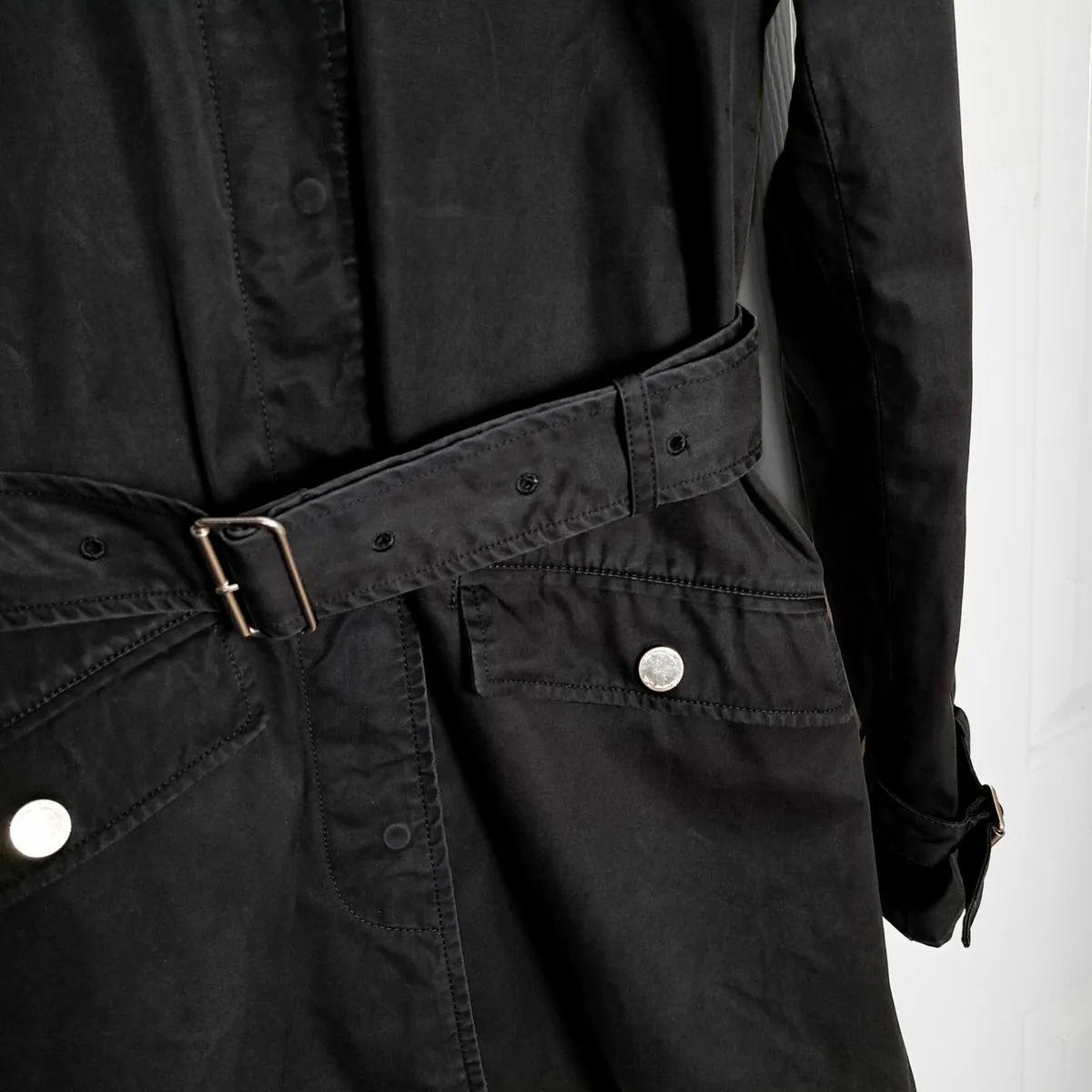 Massimo Dutti Black Belted Trench Coat Jacket M - Image 4