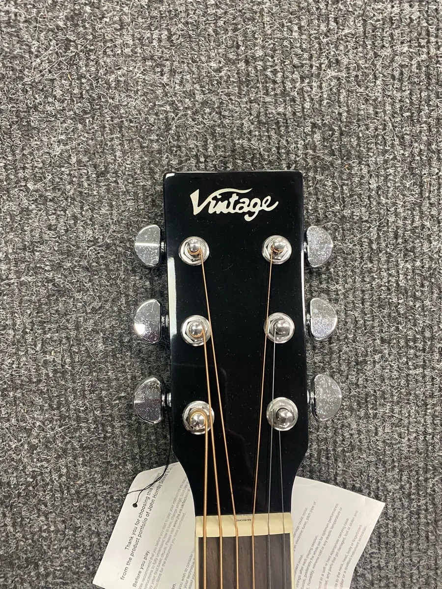Vintage V300 Black Acoustic Guitar - Image 4