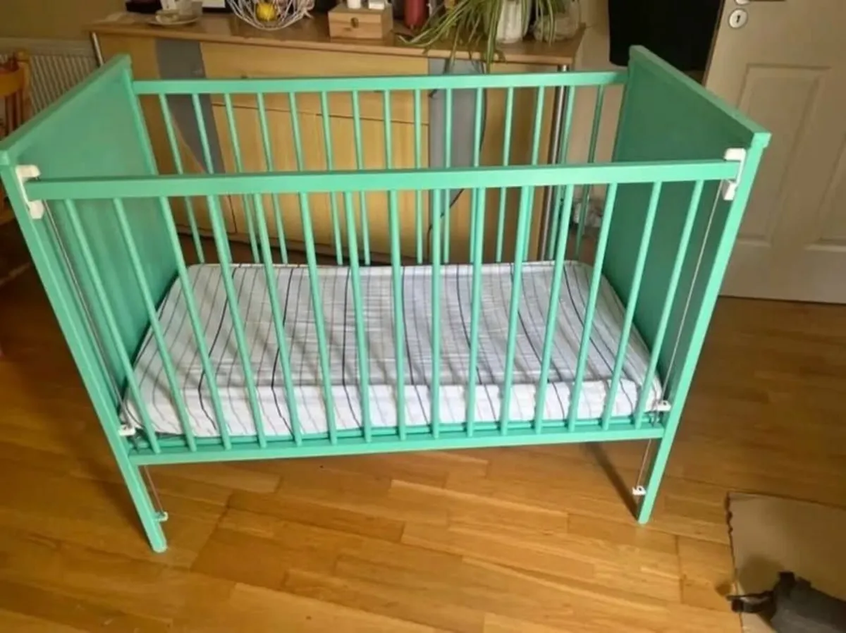 Mint Green Baby Cot / Crib with Mattress - Image 2
