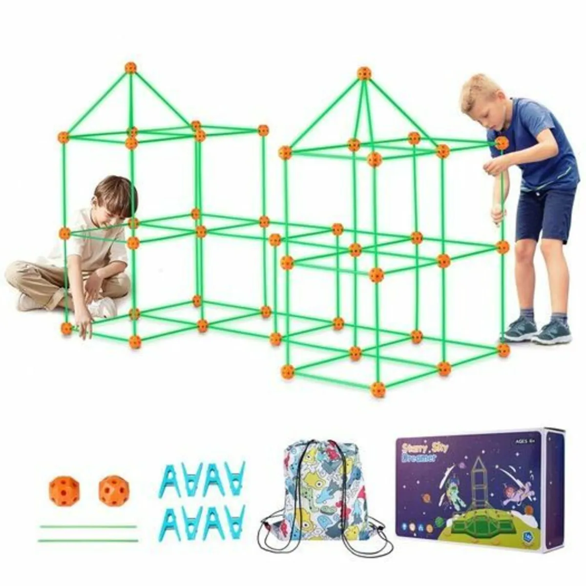 140-Piece Kids Fort Building Kit – Glow in the Dar - Image 1