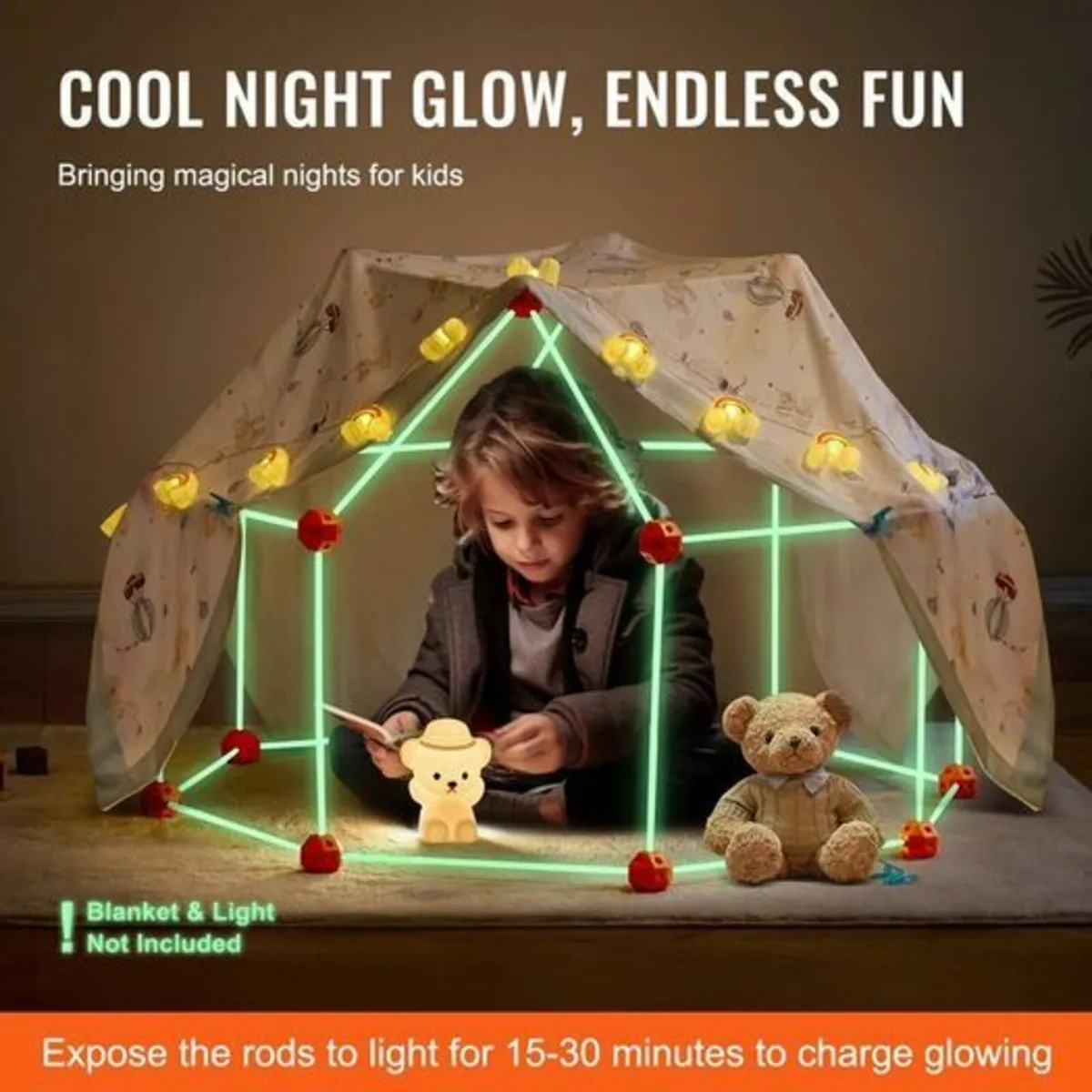 140-Piece Kids Fort Building Kit – Glow in the Dar - Image 4