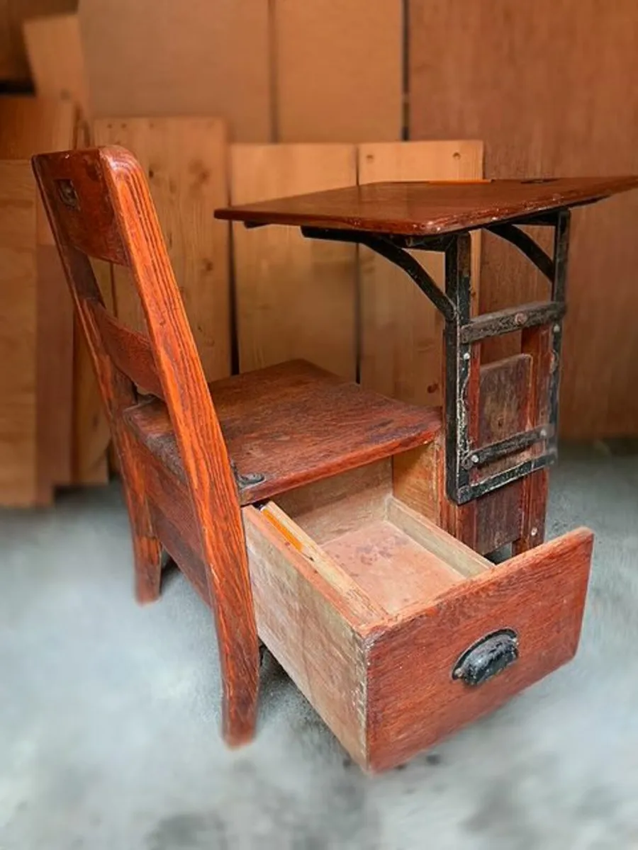 Vintage Childs Oak Desk - Image 2