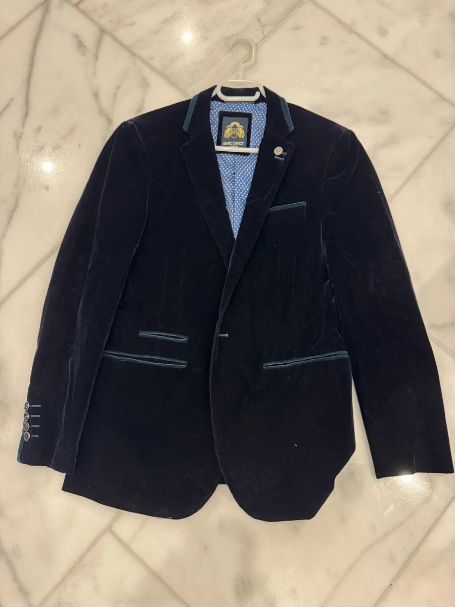 Crushed blue velvet jacket - Image 1