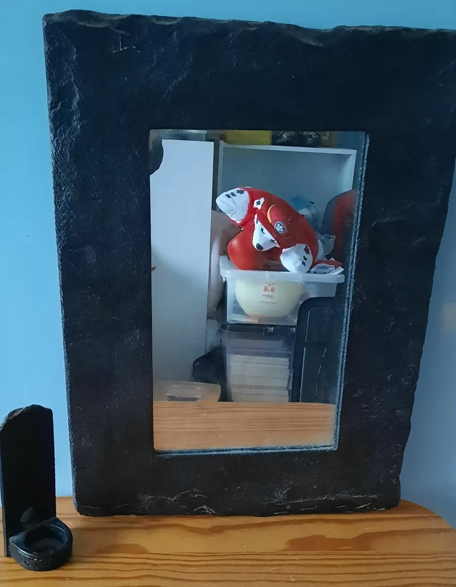 Black Slate Mirror & Tea Light Holder Set - Image 1