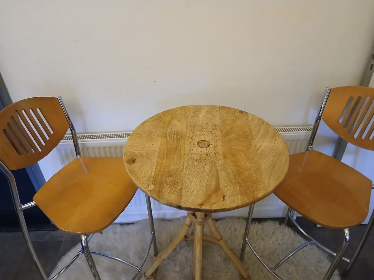 Mid Century Bamboo Bistro Table & Stools. - Image 3