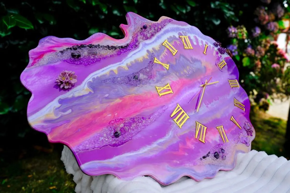 Unique Handmade Resin Wall Clock - Amethyst Dream - Image 1