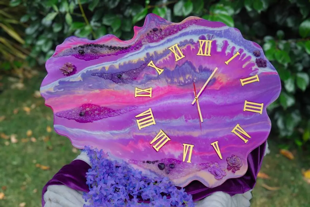 Unique Handmade Resin Wall Clock - Amethyst Dream - Image 3