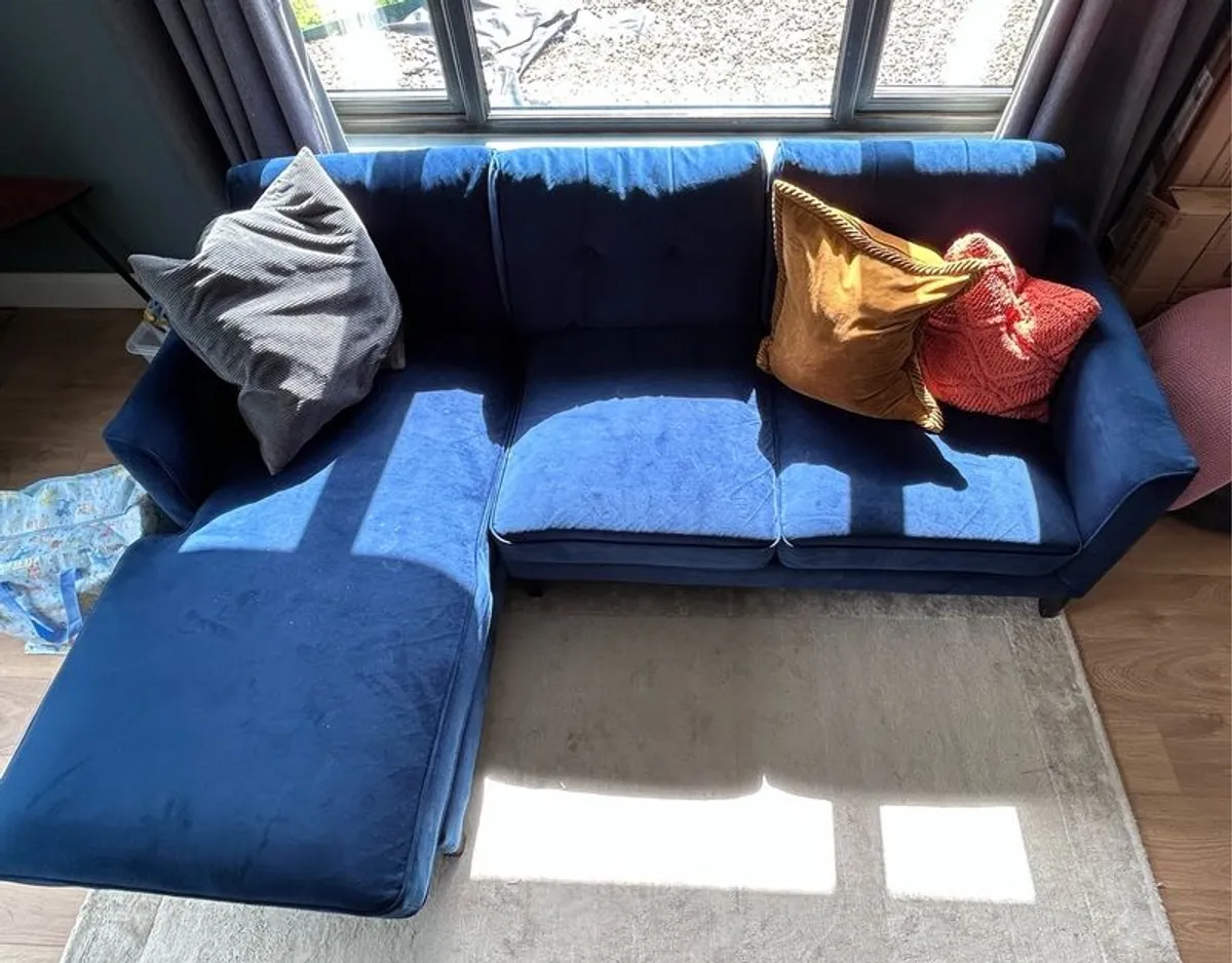 Navy Velvet Chaise Sofa - Image 1
