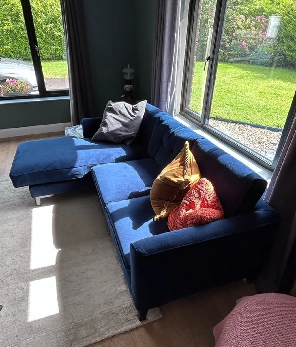 Navy Velvet Chaise Sofa - Image 2
