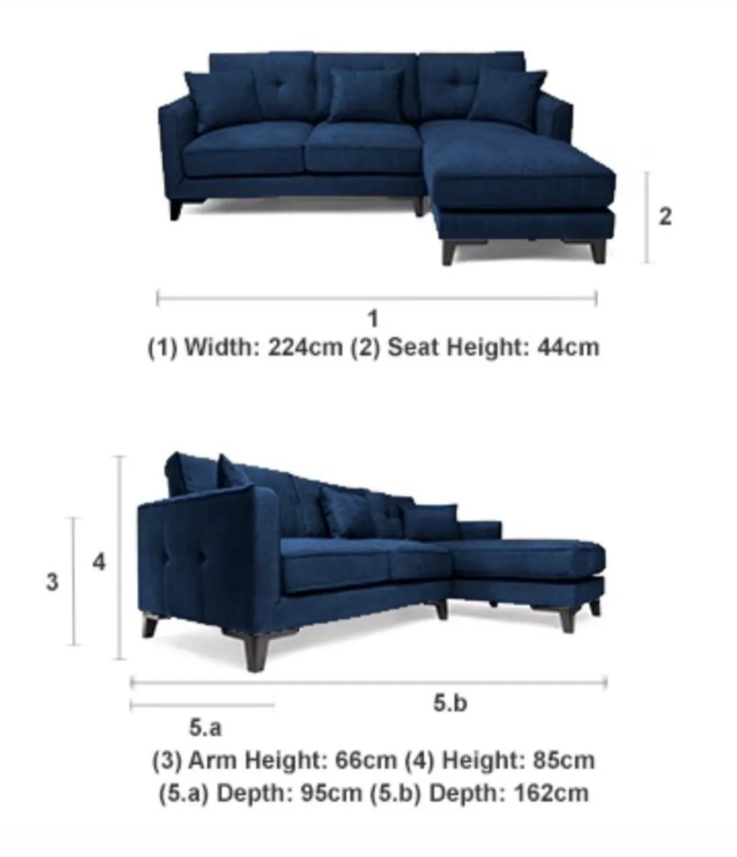 Navy Velvet Chaise Sofa - Image 3