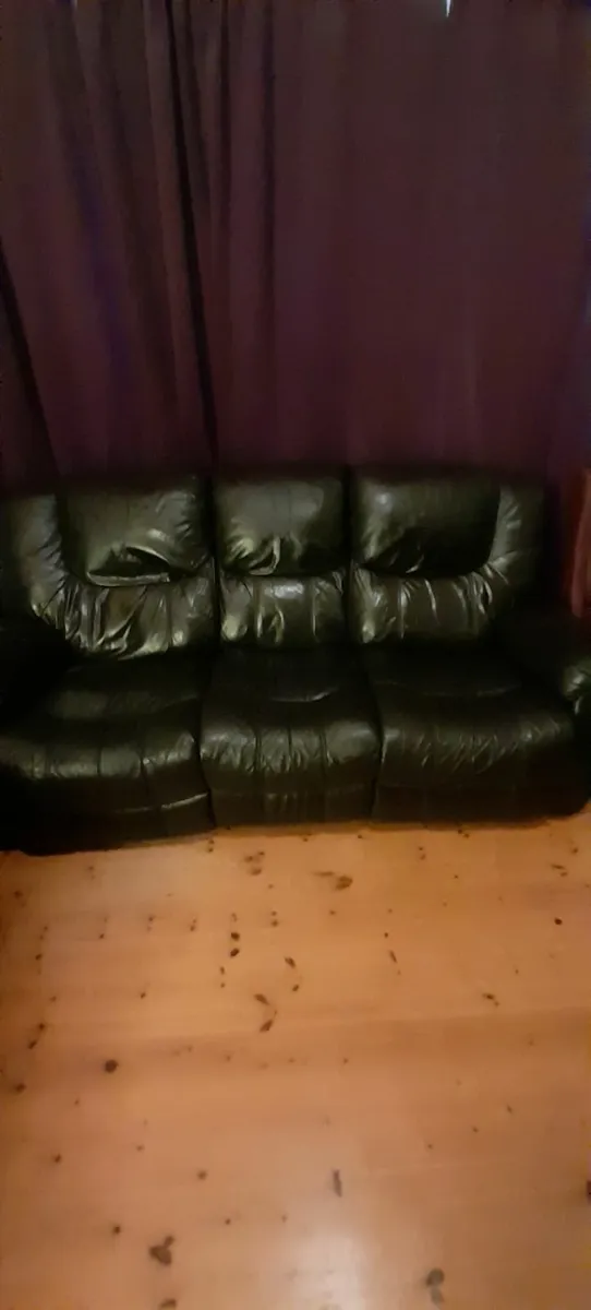 Three Seater Black Leather Sofa Dual Recliners - Image 2