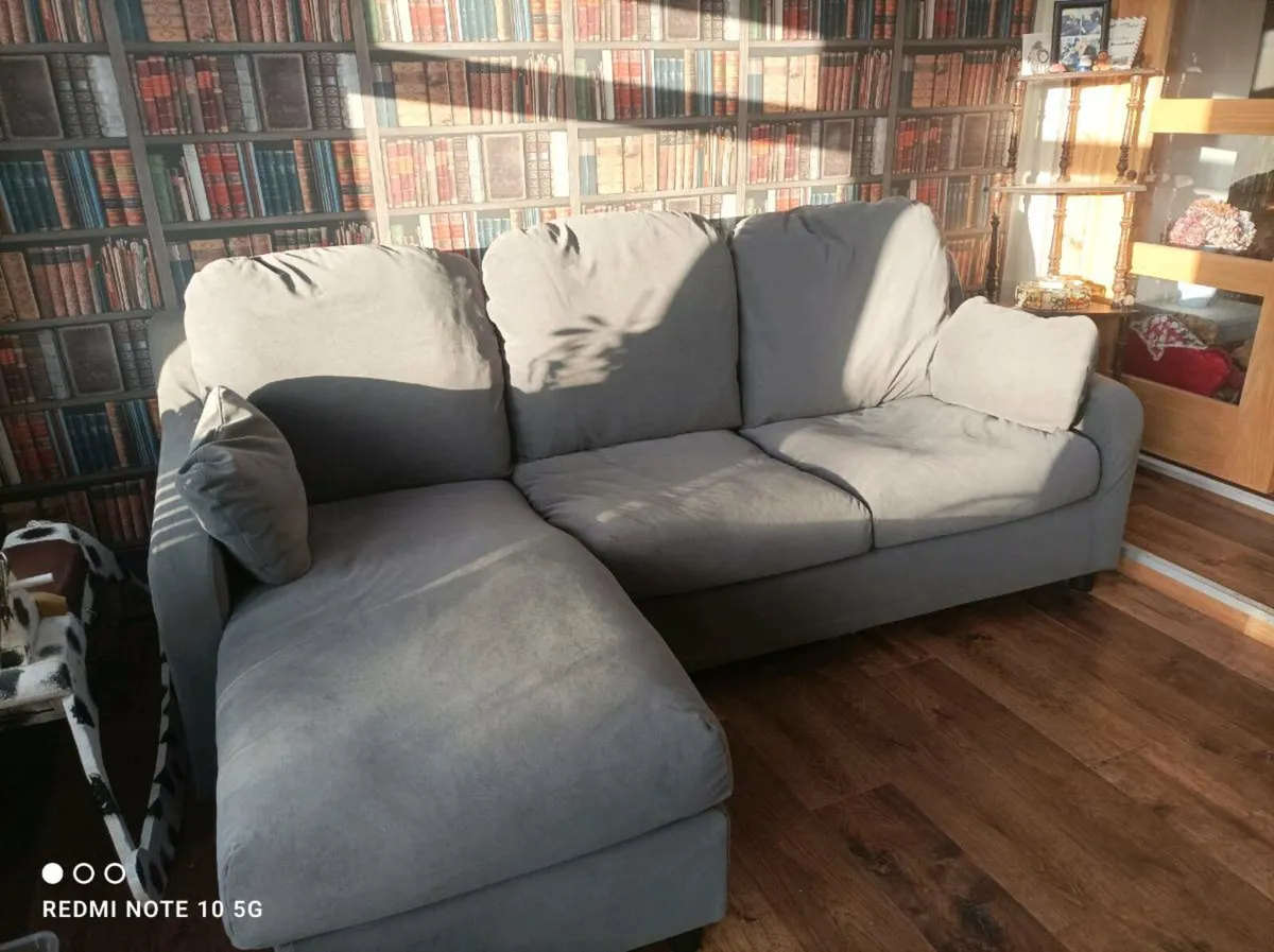 Grey fabric chaise lounge sofa - Image 1