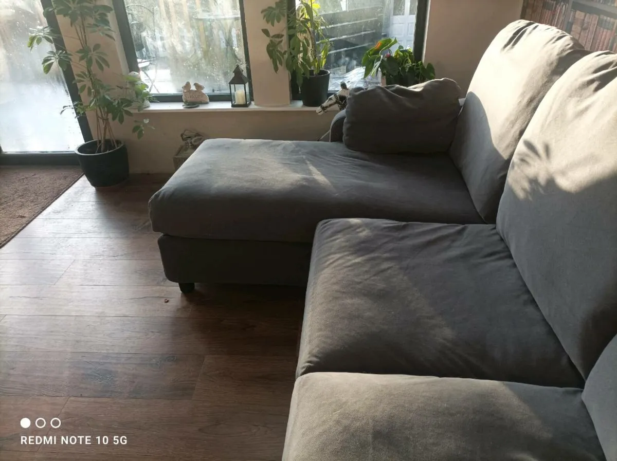 Grey fabric chaise lounge sofa - Image 4