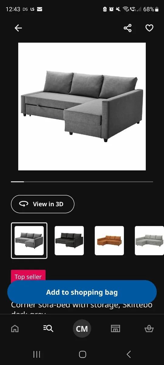 Ikea corner 3 seater sofa bed - Image 2