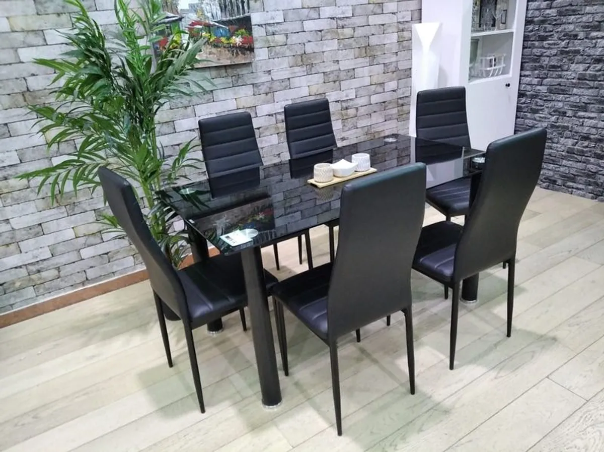 Modern Glass Dining Table Set Seats 6 - Image 1