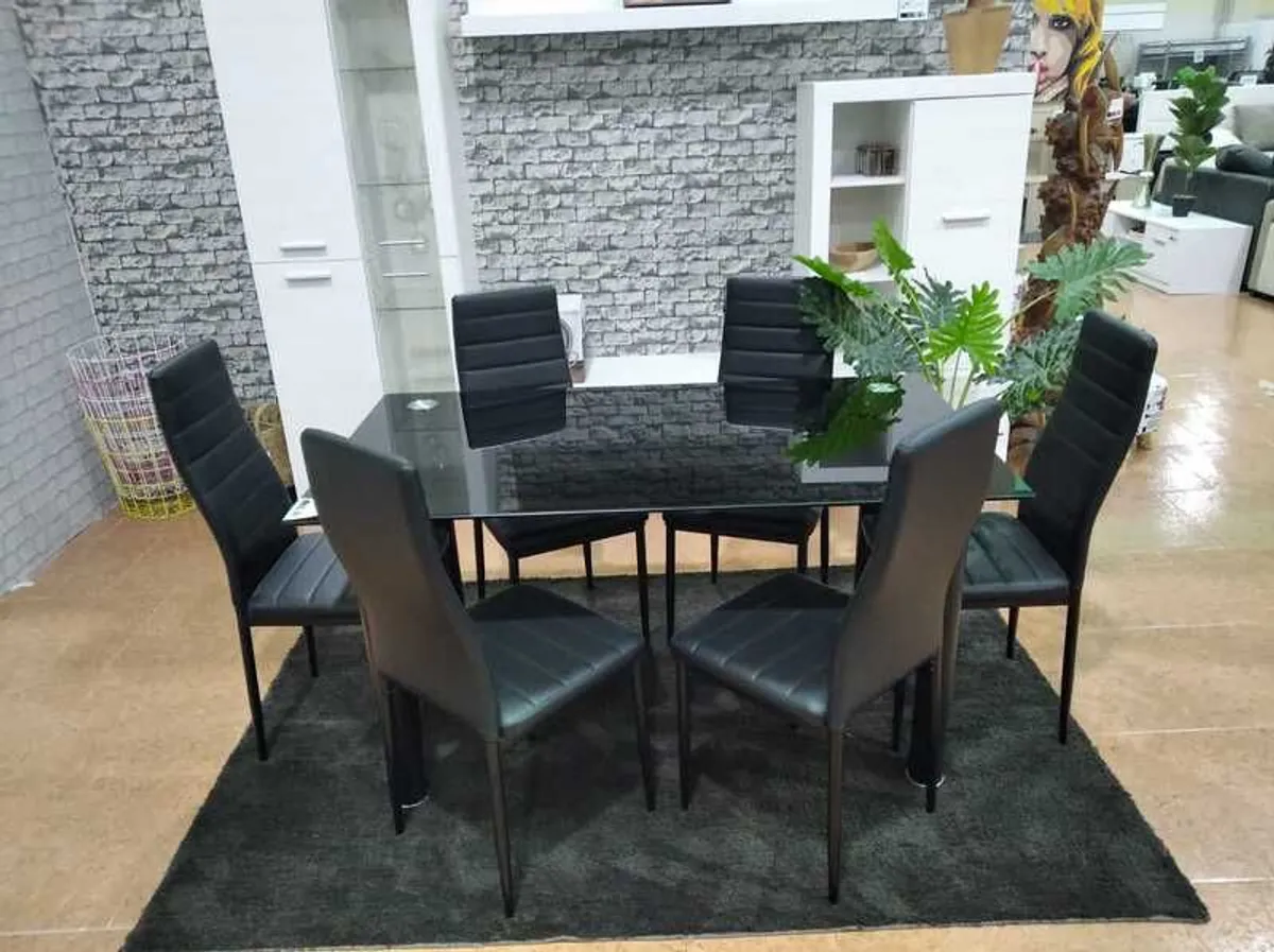 Modern Glass Dining Table Set Seats 6 - Image 2