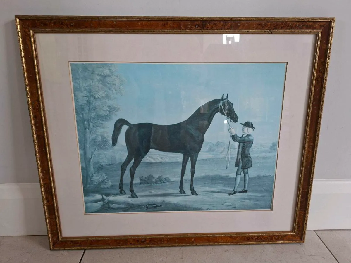 Antique distressed frame and horse print - Image 1