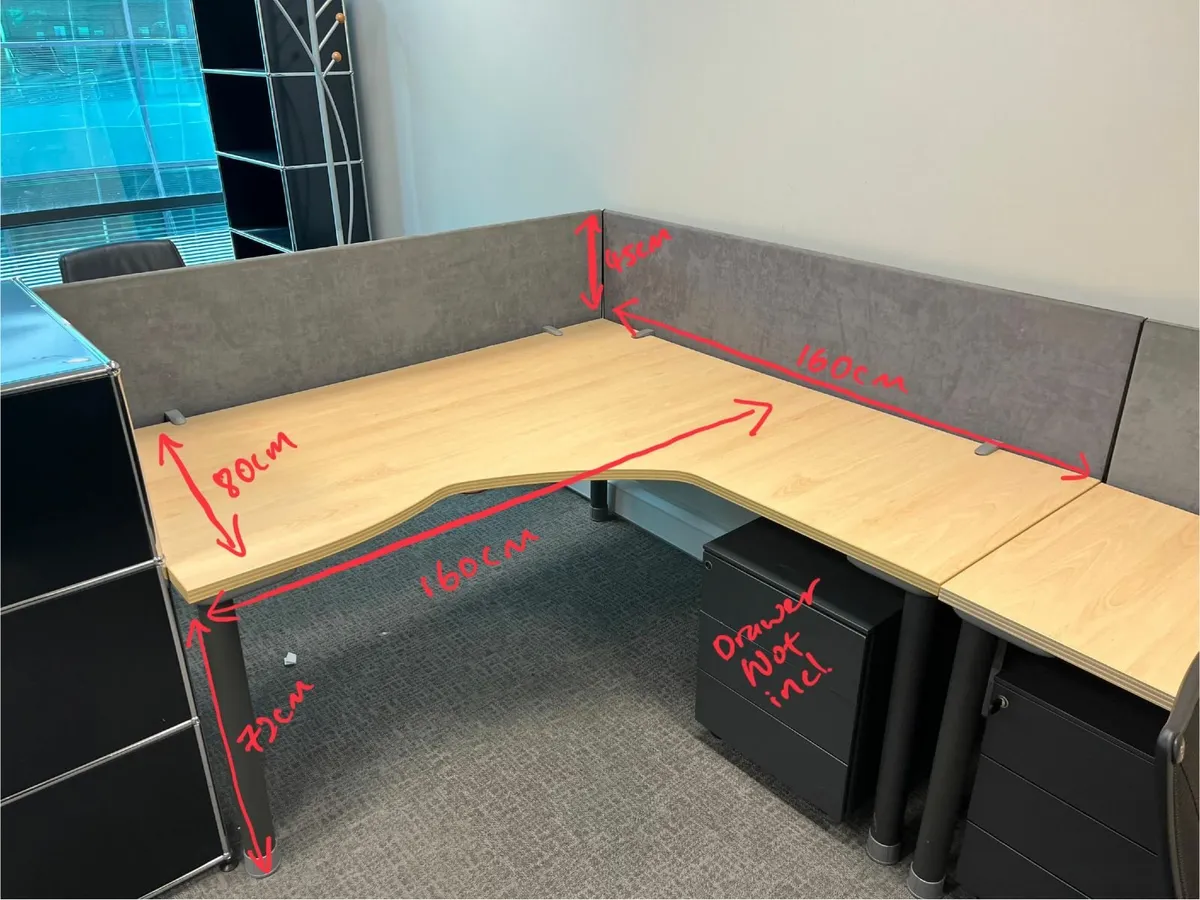 9 L-Shaped Office Desks + 13 Privacy Panels - Image 1