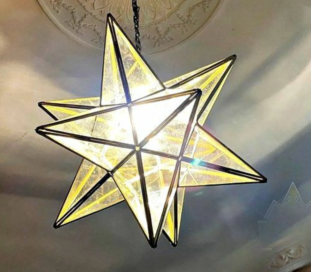 Vintage Harrods Glass & Brass Star Lampshade - Image 4