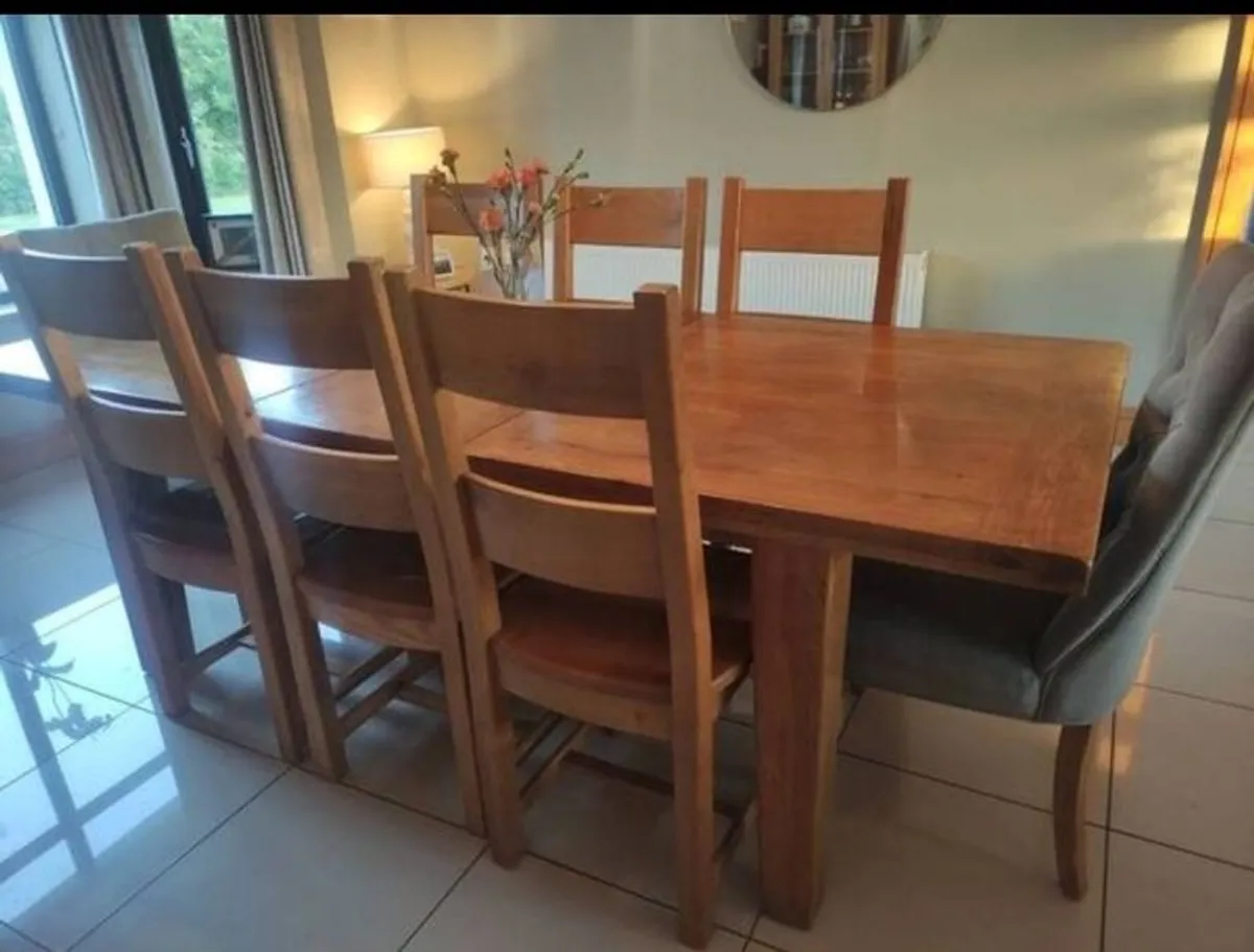 Oak Dining Table and Chairs Extendable Seats 8 - Image 1