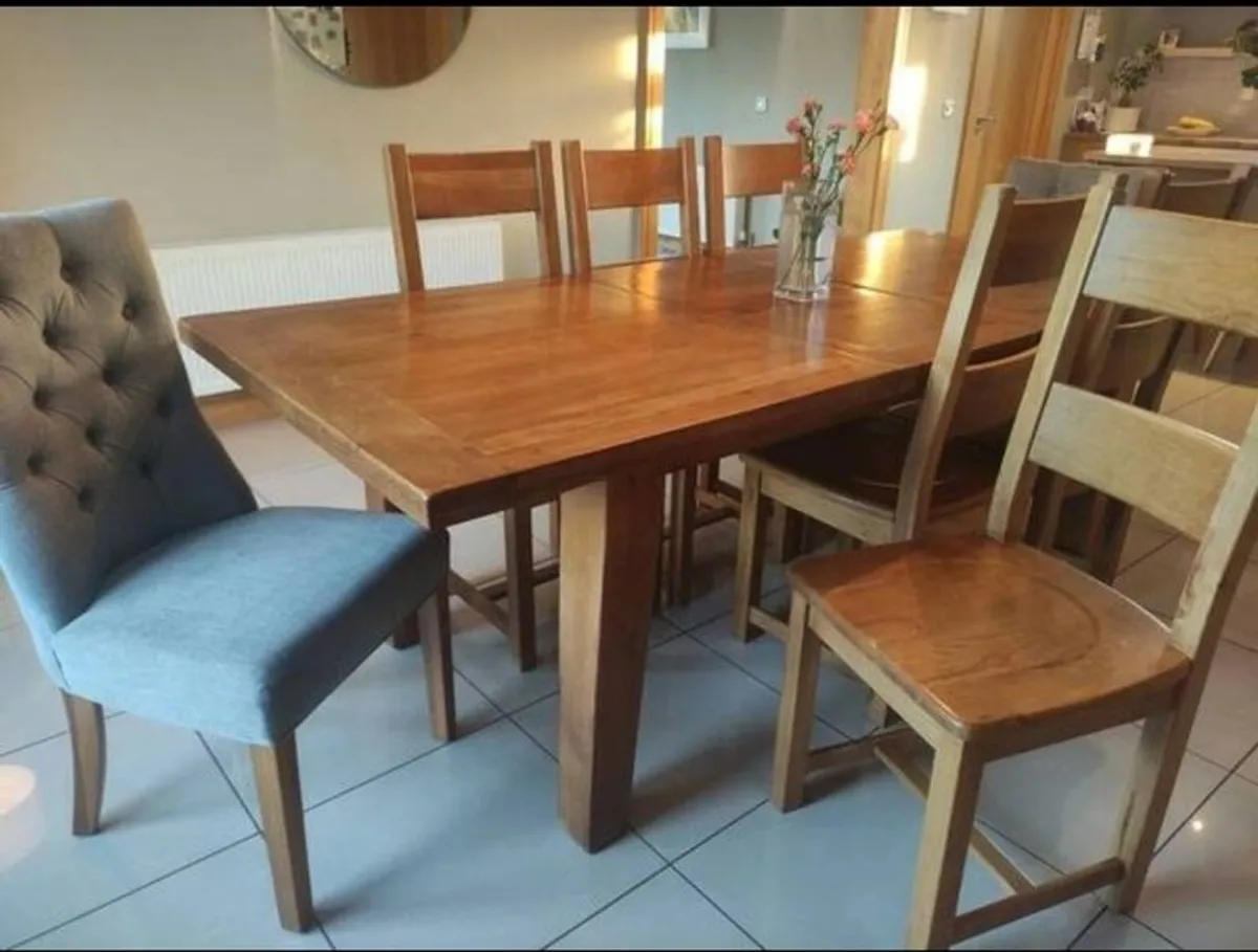 Oak Dining Table and Chairs Extendable Seats 8 - Image 2