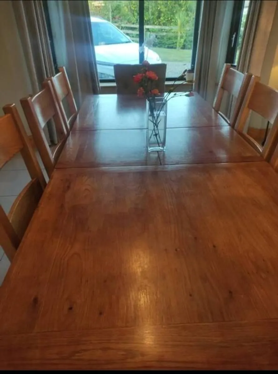 Oak Dining Table and Chairs Extendable Seats 8 - Image 3