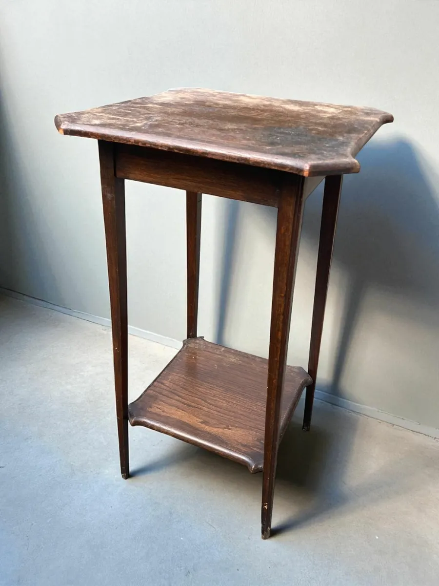 Antique Lamp Table - High - Oak - Image 1
