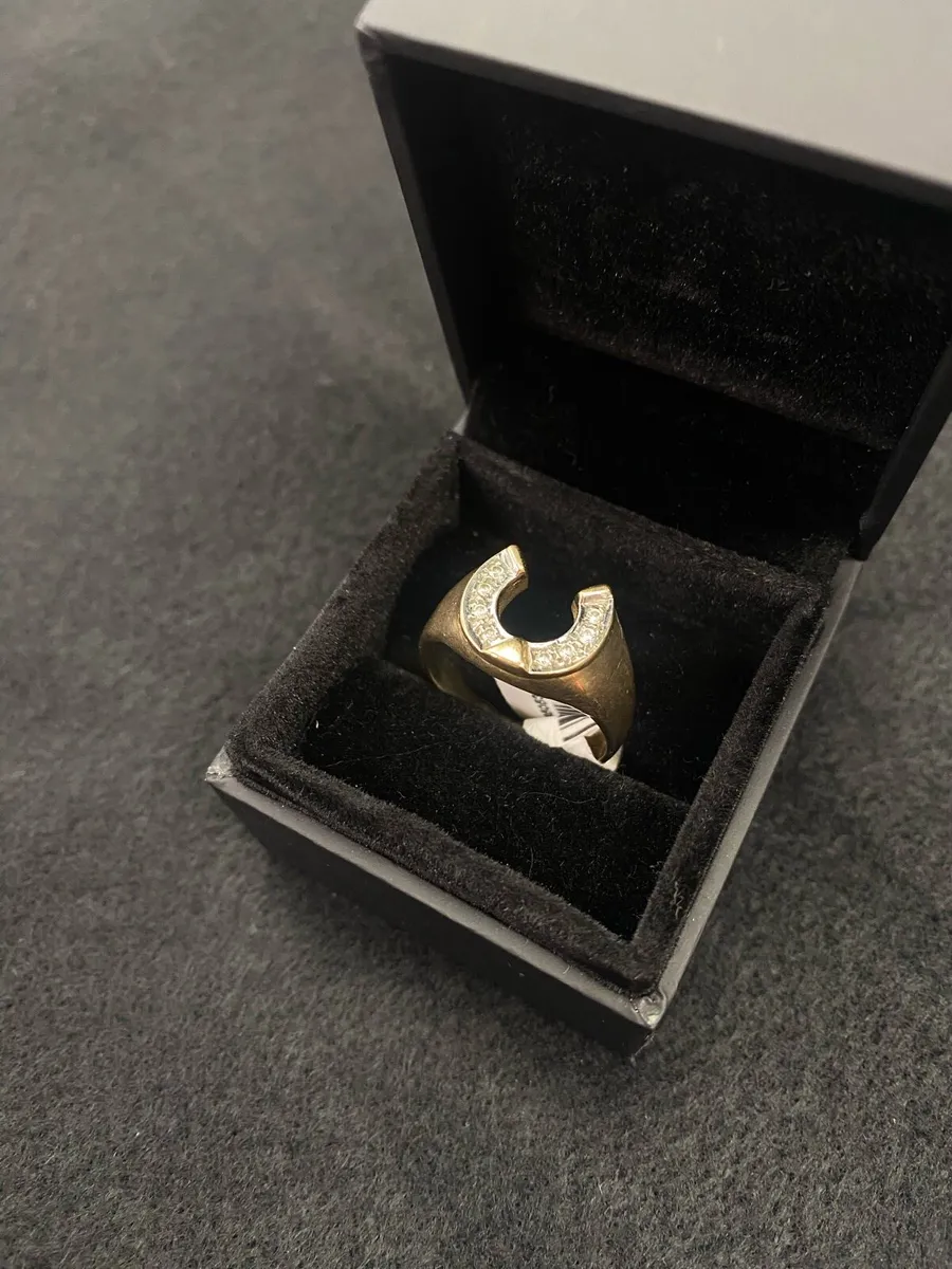 9ct Gold Horseshoe Ring 9k CZ - Image 1