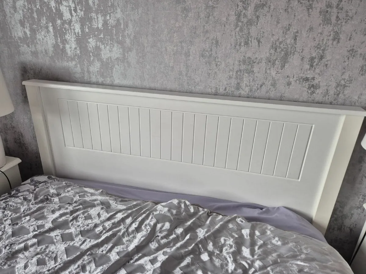 White Timber Framed Double Bed & Mattress - Image 1