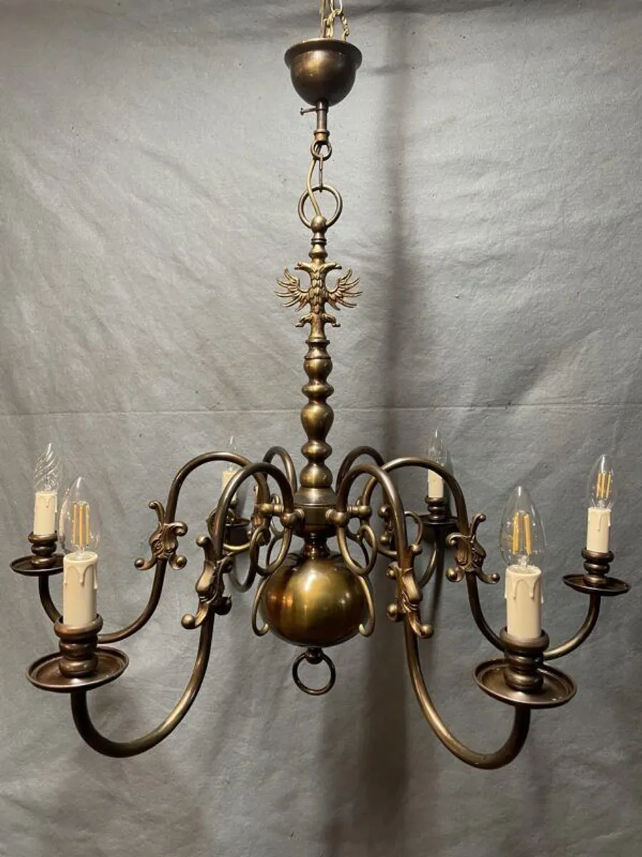 A Very Good Large Six-Branch Flemish Chandelier. - Image 1