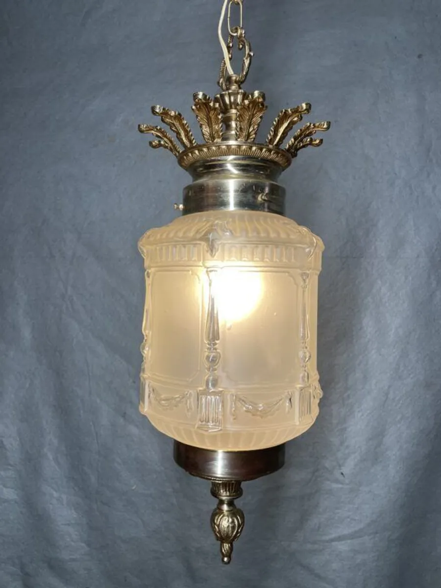French Frosted Glass Art Deco Pendant Ceiling Light - Image 1