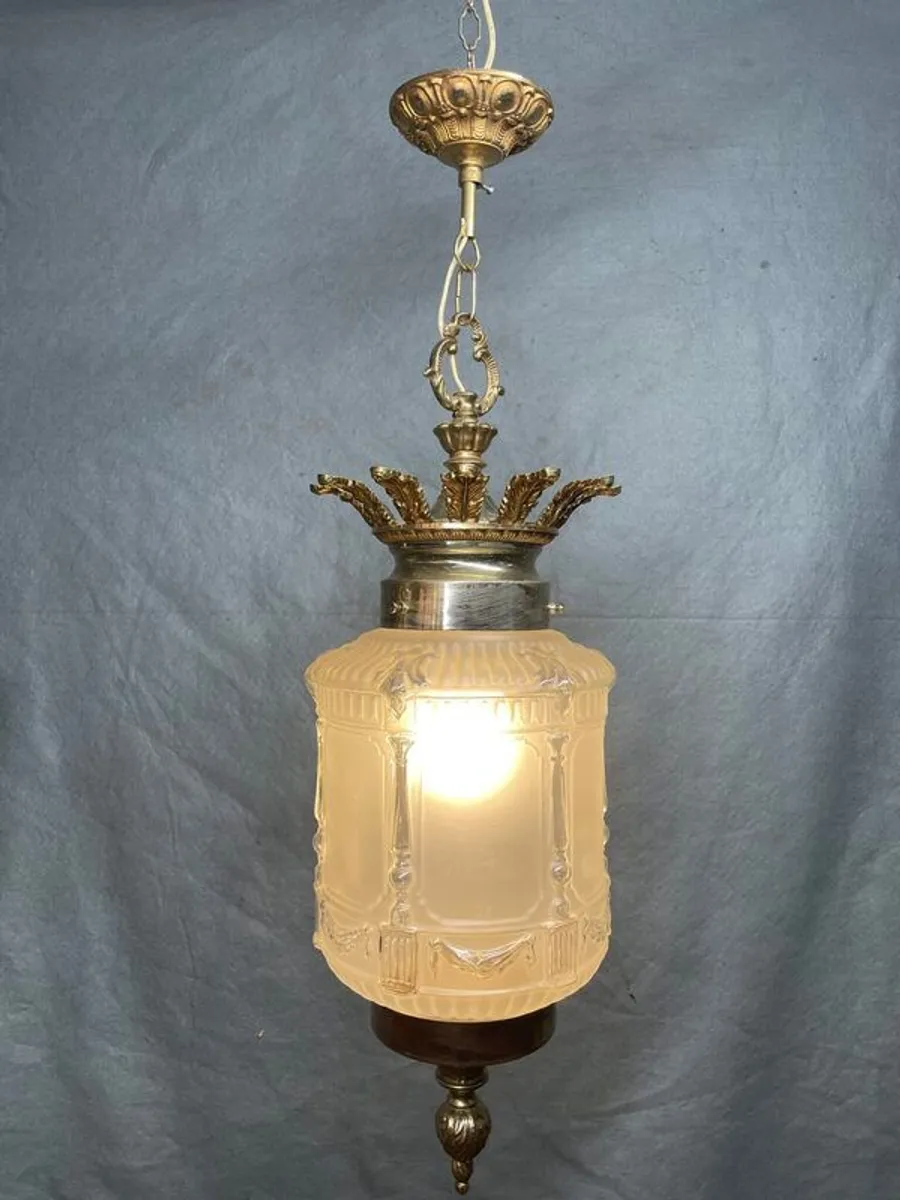French Frosted Glass Art Deco Pendant Ceiling Light - Image 2