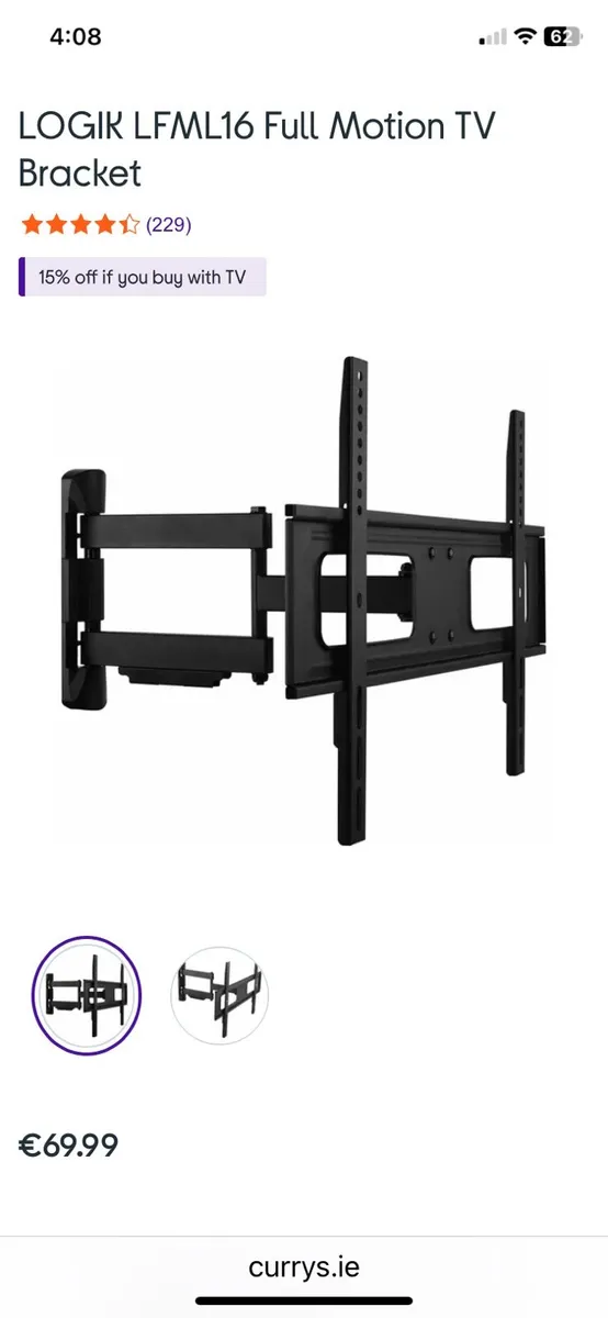 LOGIK Full Motion TV Bracket - Image 3