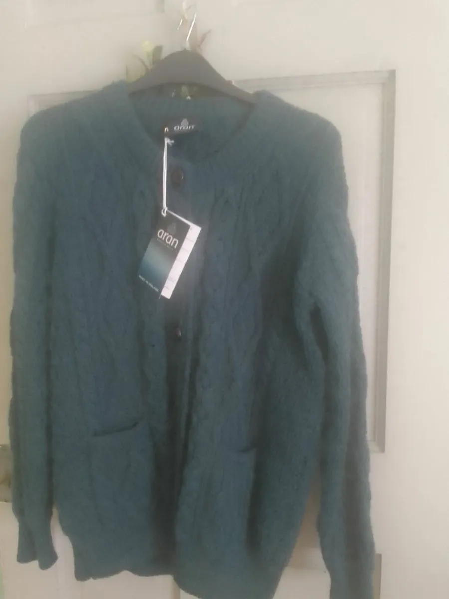 ARAN WOOL DARK GREEN CARDIGAN SIZE 14 NEW - Image 2