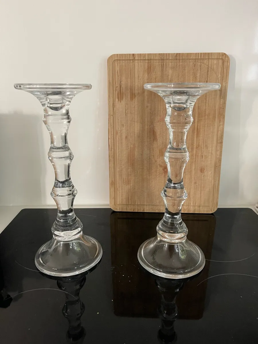 Two glass candle stick holders - Image 1