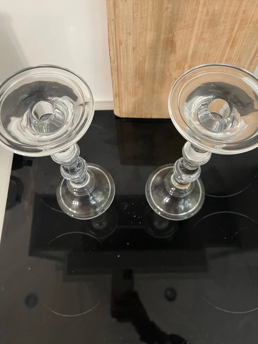 Two glass candle stick holders - Image 2