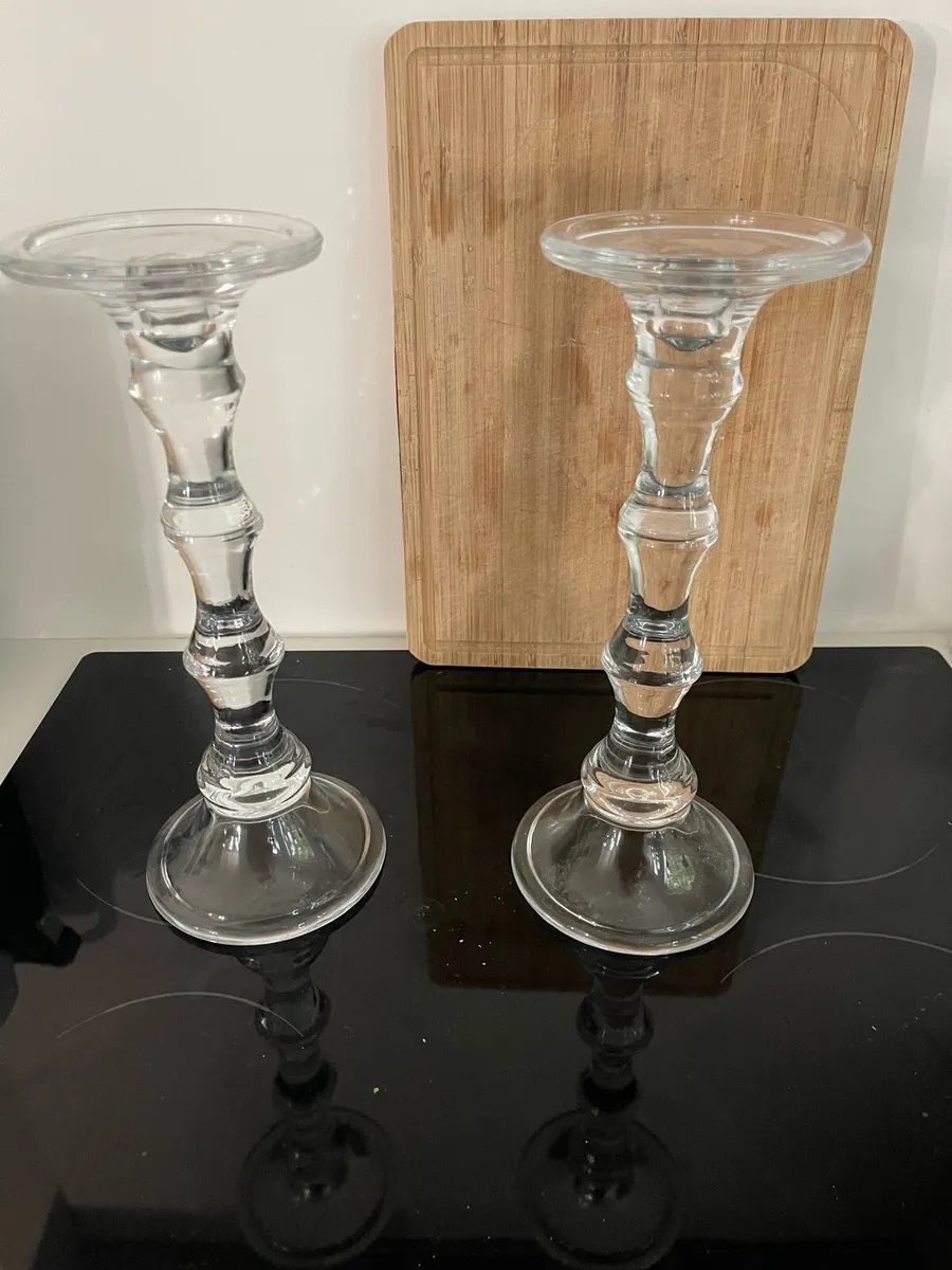 Two glass candle stick holders - Image 3
