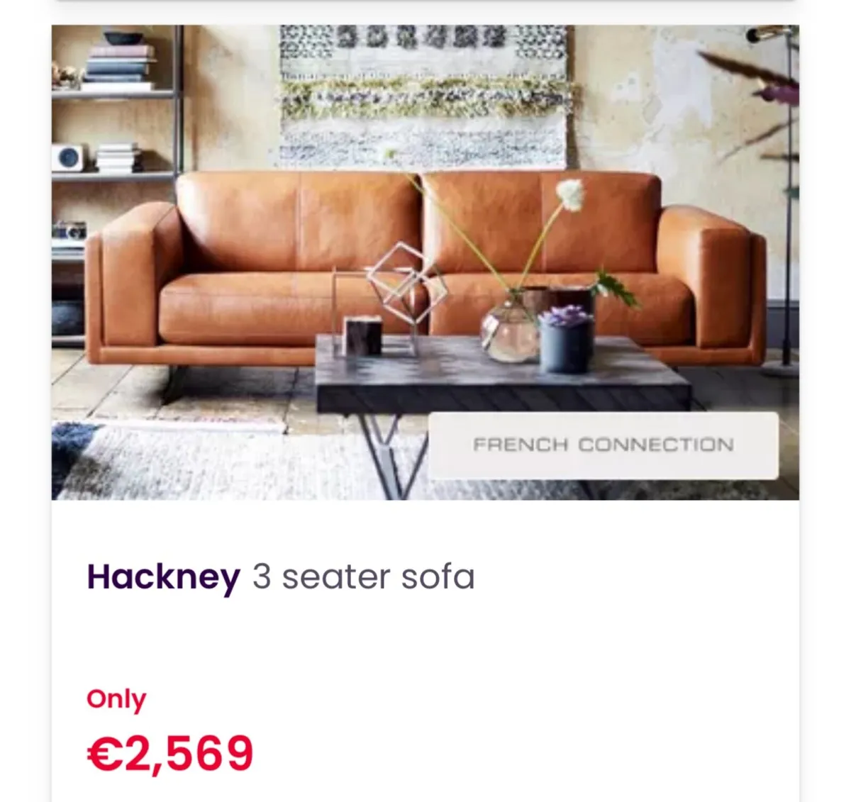 French Connection Tan Leather Sofa - Image 1