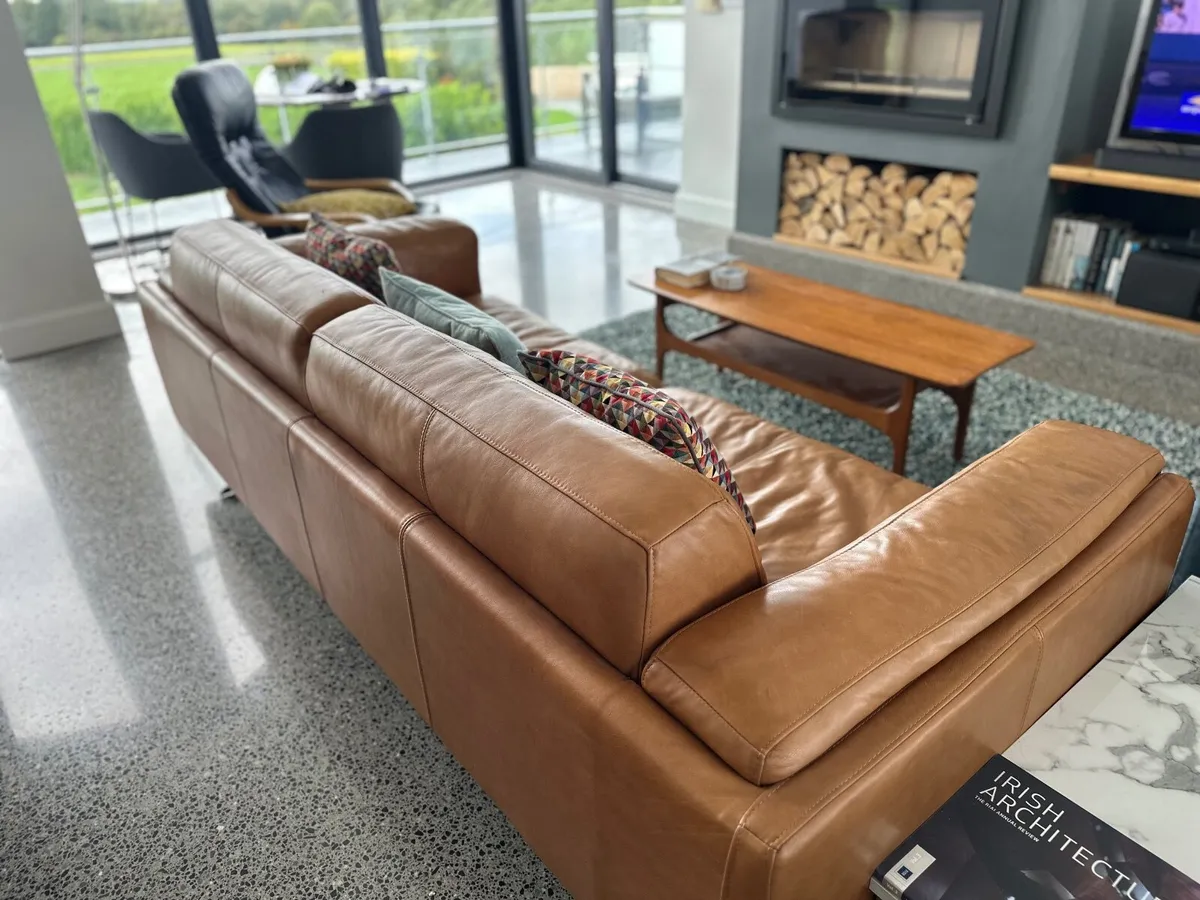 French Connection Tan Leather Sofa - Image 2