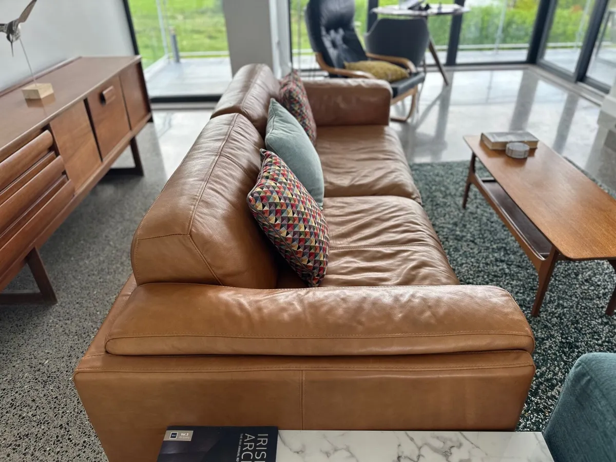 French Connection Tan Leather Sofa - Image 3