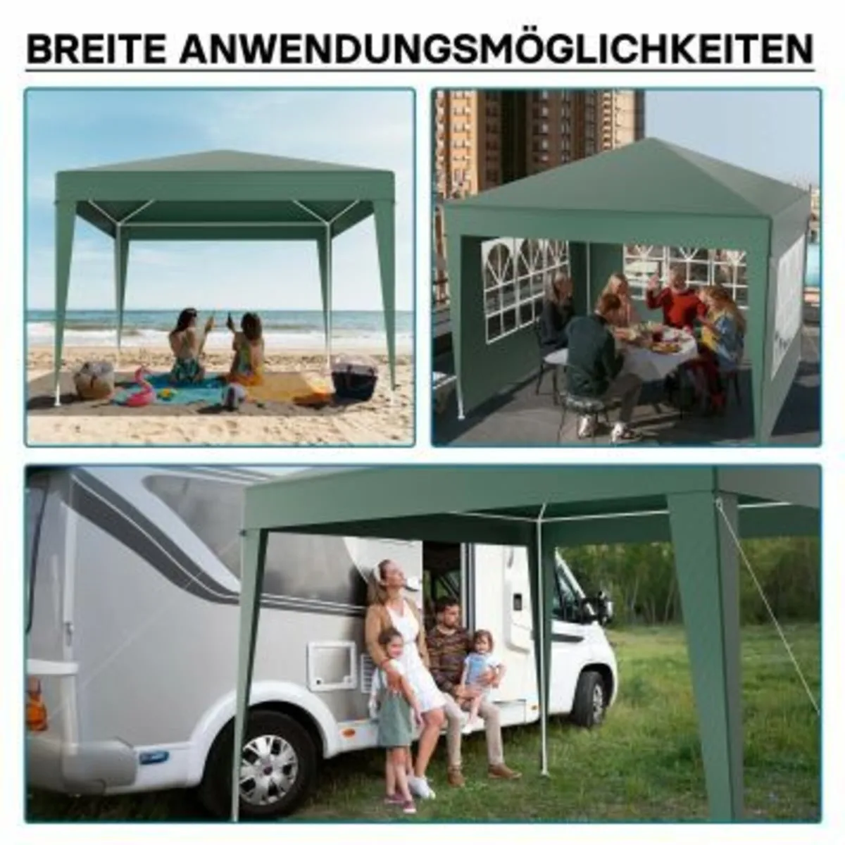 3x3m Waterproof Gazebo with 4 side walls green - Image 2