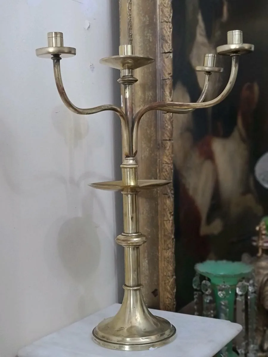 Antique Ecclesiastical brass candle holder - Image 1