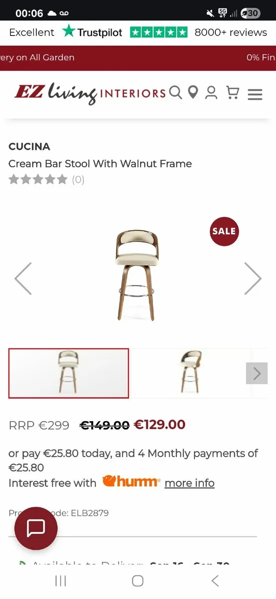3 x Cucina Cream Bar Stool with Walnut Frame - Image 1