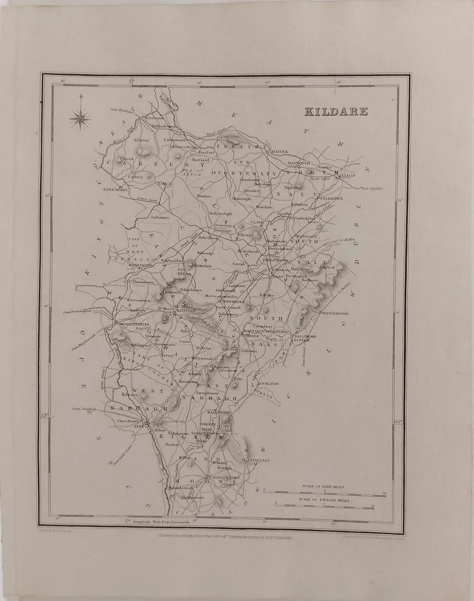 Kildare 1837 Antique Map Including Baronies - Image 2