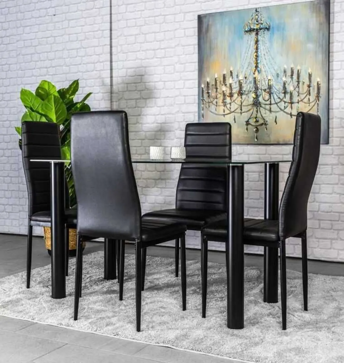 Compact Glass Dining Table Set Seats 4 , Black - Image 2