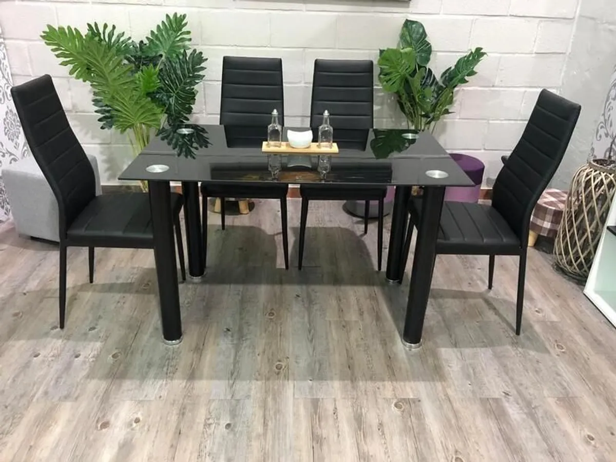 Compact Glass Dining Table Set Seats 4 , Black - Image 4