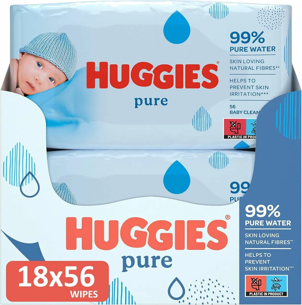 Huggies Pure, Baby Wipes, 18 x 56 - Image 2