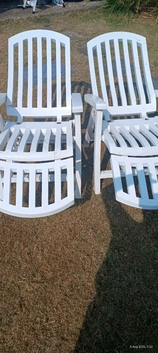 Two  plastic folding sun loungers - Image 1
