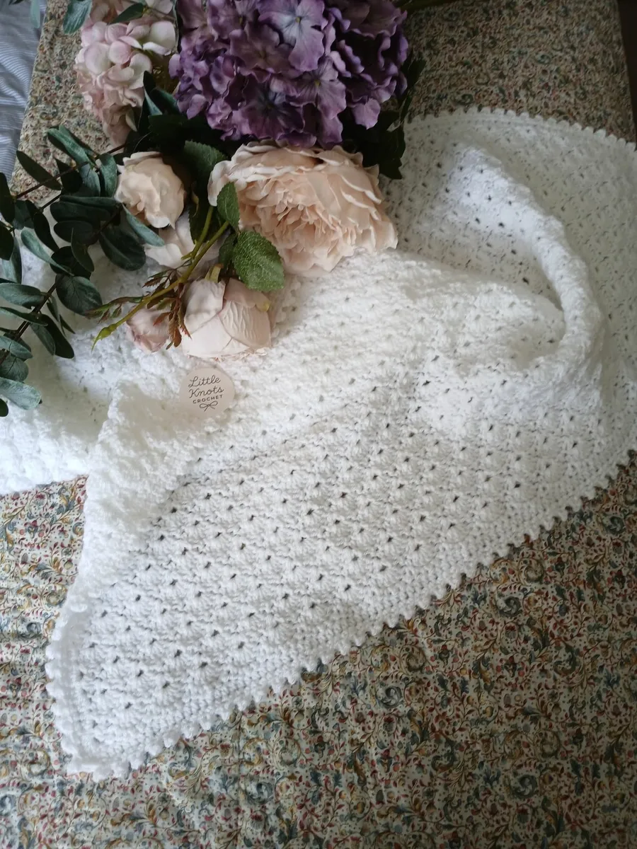 New White Handmade Crochet Baby Blanket - Image 1